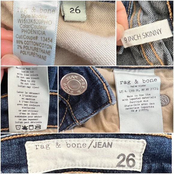 Rag & Bone 9" Skinny in Color Phoenicia Denim Jeans Sz 26 - Picture 12 of 13